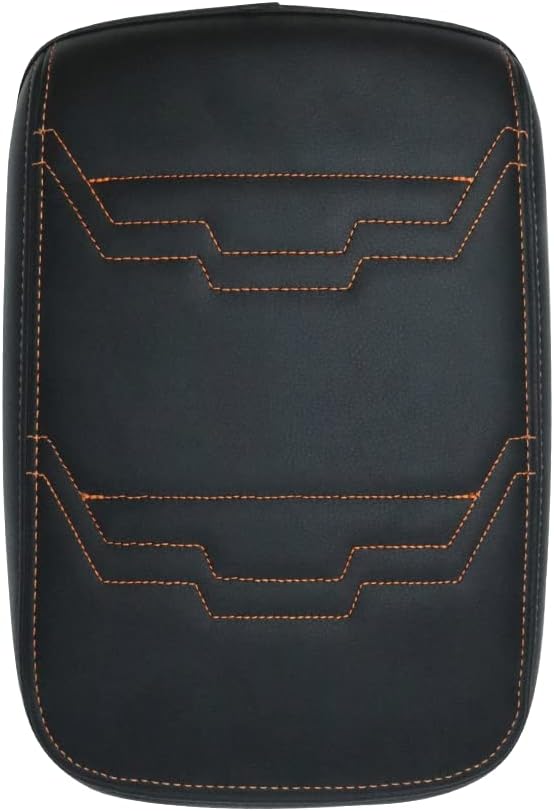 Muslogy for Frontier Center Console Pad Armrest Box Cover Vegan Leather Soft Accessories Armrest Lid Protector Compatible with Nissan Frontier 2022-2025 2026(Regular Thick, V2 Orange Stitching)