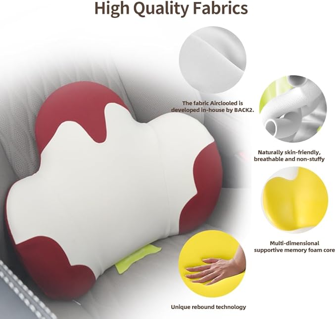 Lumbar Support Pillow for Office Chair, Car Back Support with Memory Foam, Support for Lower Back Pain Relief Lumbar Pillows, Ergonomic Back Cushion for Desk Chair, Sofa, Bed, Car Seat (Red/White)