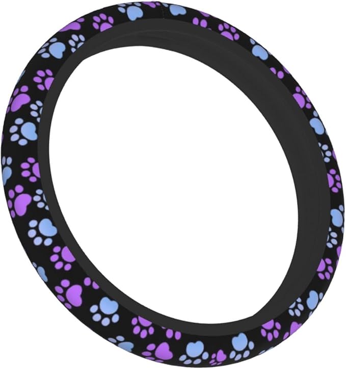 Paw Print Steering Wheel Cover for Women Men Girls Car Accessories Decor Anti-Slip Neoprene Auto Steering Wheel Covers Protector Universal 15 Inch