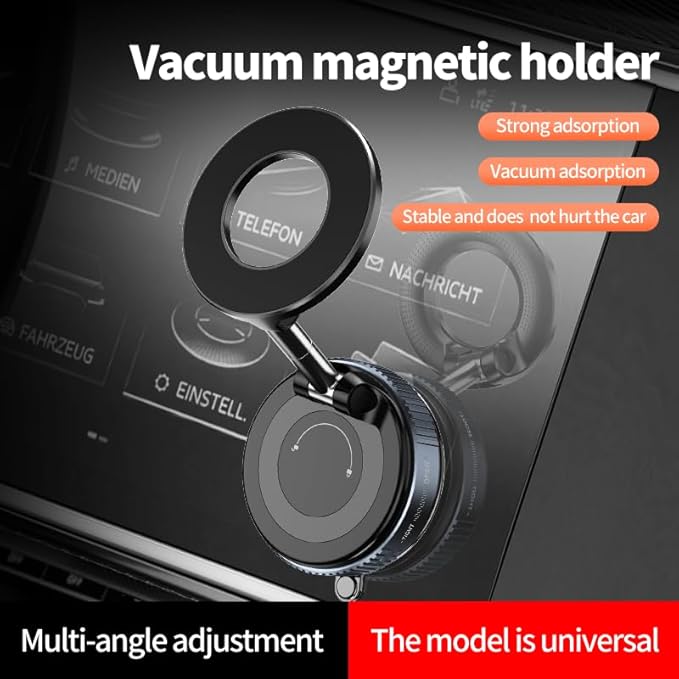Vacuum Magnetic Car Phone Holder – 360° Rotatable, Reinforced 96LBS Suction Cup Mount Compatible with MagSafe for iPhone & Android, Portable for Car, Gym & Mirror (Black)