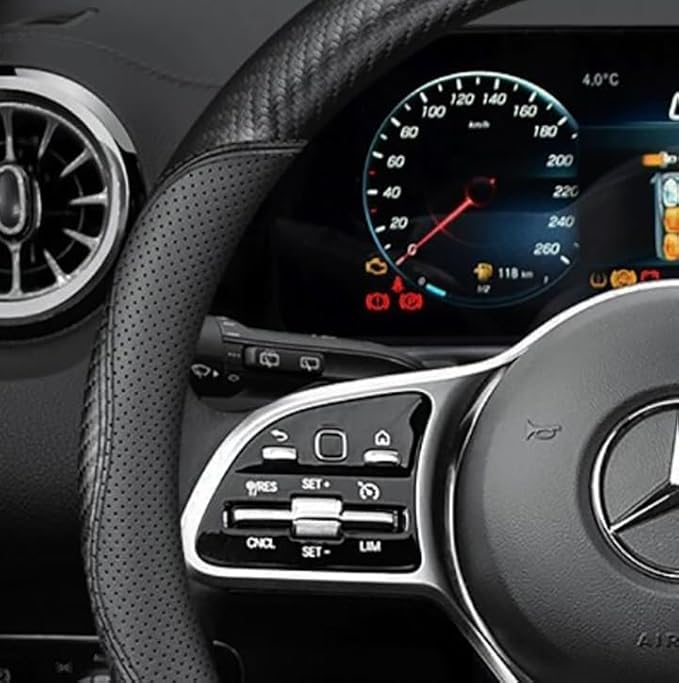 Nappa Leather Car Steering Wheel Cover for Tesla Model 3/Y 2016-2025 2026 Prius Civic Mini - Anti-Slip Car Wheel Protector Accessories 14" - 14 1/4" Small-Size for (Black, Small Size[14''-14 1/4''])