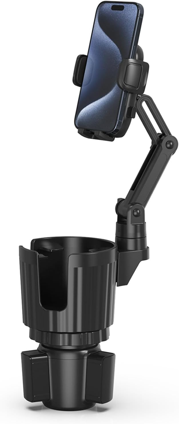 Phone Holders for Your Car, 2 in 1 Universal Cup Holder Expander Adjustable Base with Phone Mount, Long Arm with 360°Rotation Cup Holder Phones Mount for Car Compatible with All Smartphones