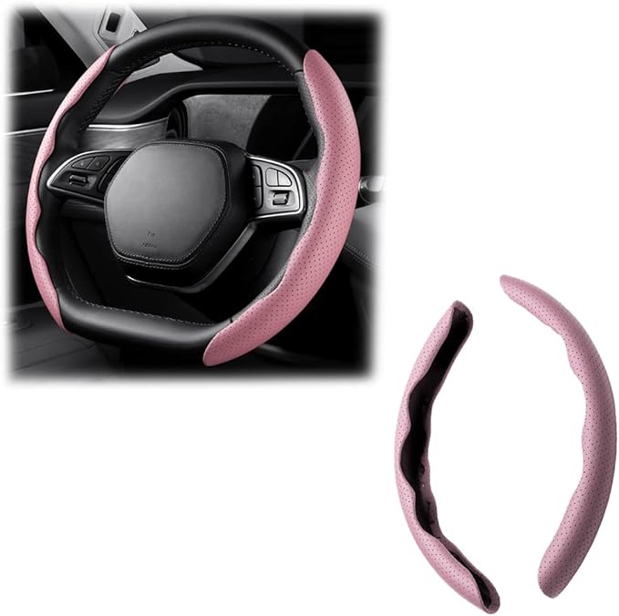 LoyaForba Car Steering Wheel Cover, Universal 15 Inch Leather Segmented Auto Steering Wheel Protector, Anti-Slip and Soft Breathable, Car Interior Accessories for Most Vehicle, SUV, Truck (Pink)