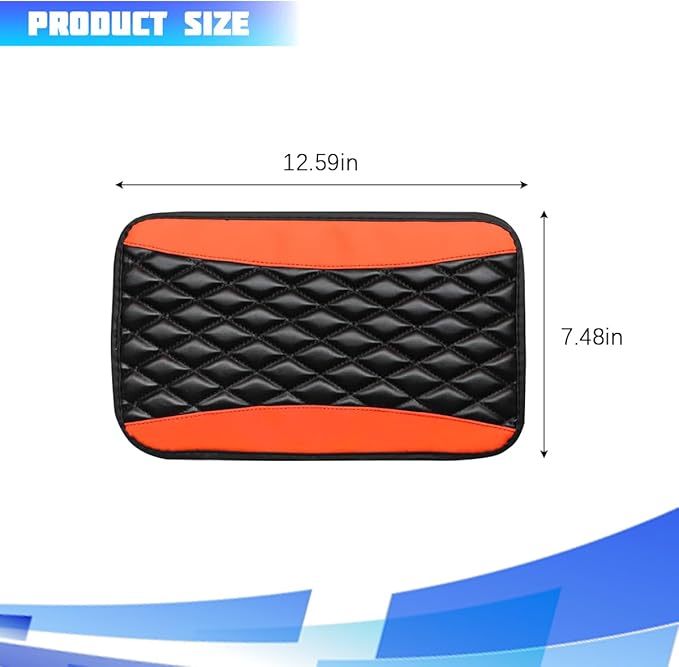 Car Center Console Cover, Comfortable PU Leather Vehicle Armrest Storage Box Cushion Pad, Anti-Scratch Automotive Interior Arm Rest Cover Protector, Universal for Truck SUV Sedan (Orange)