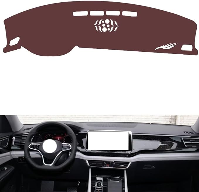 Leather Dashboard Cover Compatible with VW Teramont/X (NO HUD 2021-2024,Dash Board Cover mat Anti-Slip Sun-Proof and dust-Proof(Brown)
