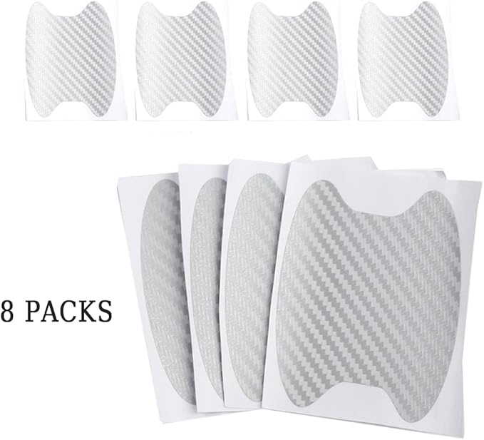 8PCS Car Door Handle Sticker, Carbon Fiber Anti-Scratches Car Door Cup Protector, Non-Marking Auto Door Handle Protective Film for All Cars (Silver/8 PCS)