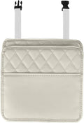 Car Back Seat Organizer, Waterproof Leather Automotive Backseat Hanging Bag with Cup Holders, Large Capacity Car Trash Can, Vehicle Travel Accessories for Most Vehicles (1PC/Beige)