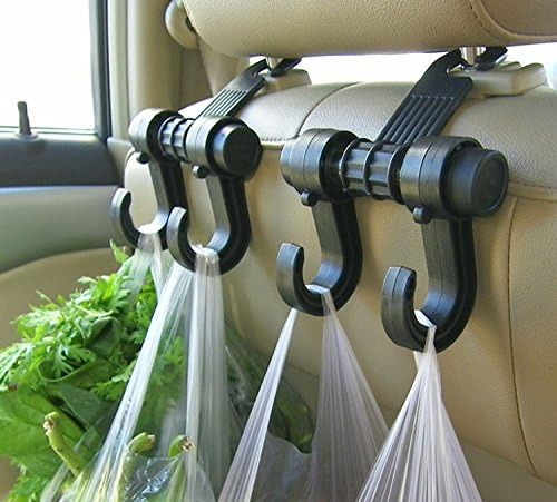 Car SUV Back Seat Headrest Hanger Storage Hooks, Purse Handbag Grocery Bag Holder, Multi-Function Mini Hook (Black) (4)