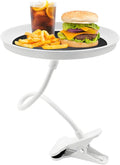 Adjustable Food Tray for Car, 360° Swivel Non-Slip Car Food Table for Drinks and Snacks, 8.7 Inches Diameter Swivel Car Clip Type Tray for Eating, Universal Car Accessories (White)