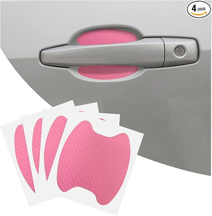 4PCS Car Handle Cup Stickers, Carbon Fiber Scratch Auto Door Protective Film, Non-Marking Car Bowl Protector, Universal Paint Cover Guard for Most Cars, SUV, Van (Pink)