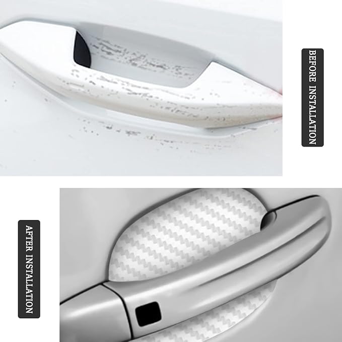 4PCS car door Handle Protector Sticker, Universal Carbon Fiber Anti-Scratches Auto door handle Protective Film, Side Paint Cover Guard Stickers Fit for Most Car Handles （White）
