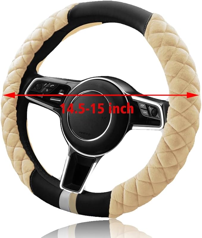 Cxtiy Universal Car Steering Wheel Cover Fluffy Winter Plush Steering Wheel Cover (A-Beige)