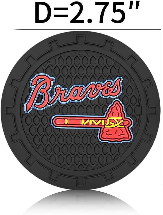 Silicone Braves Car Cup Holder Coasters,Baseball Fans Car Coasters for Atlanta Braves Fans, Non-Slip Universal Fit Cup Holder Insert