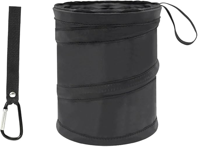 1 Gallon Collapsible Pop-up Car Trash Can - Mini Portable Hanging Garbage Can Car Trash Bin with Attached Hook&Elastic Band - Waterproof Waste Basket Bin Auto Garbage Bag for Cars/Home (1Set)