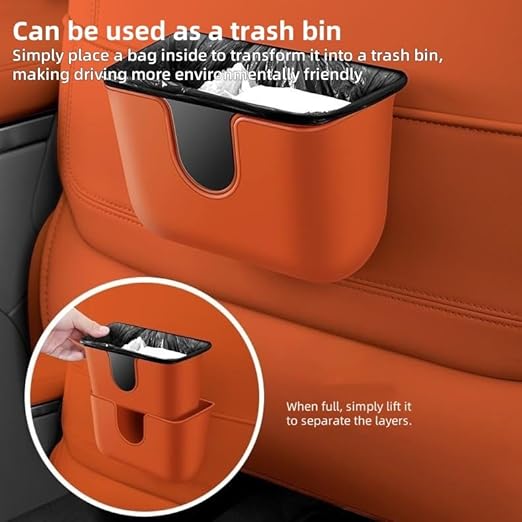 Car Trash Can Storage Pockets - 100% Leak-Proof Organizer,Car Seat Back and Door Hanging Storage,Two Levels Above and Below (Orange)