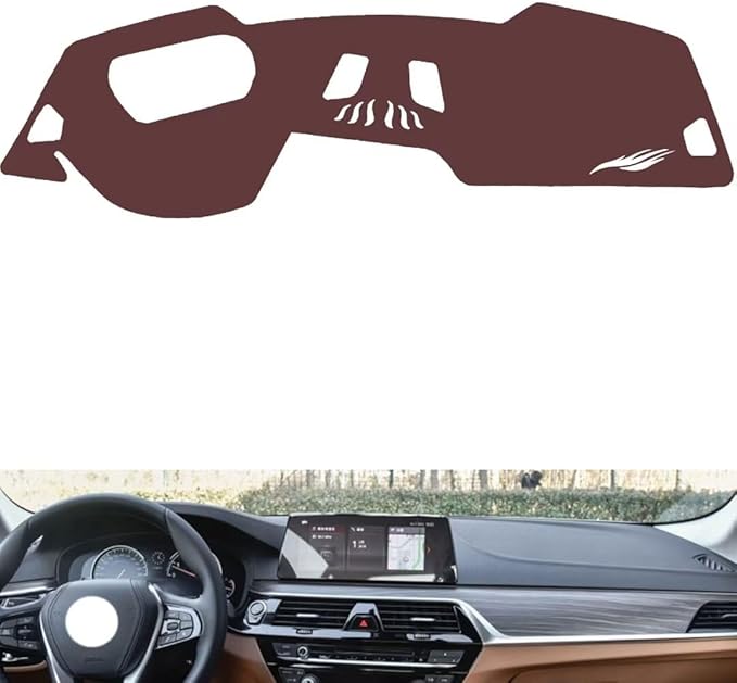 Leather Dashboard Cover Compatible with BMW New 5 Series（HUD） 2018-2023,Dash Board Cover mat Anti-Slip Sun-Proof and dust-Proof(Brown)