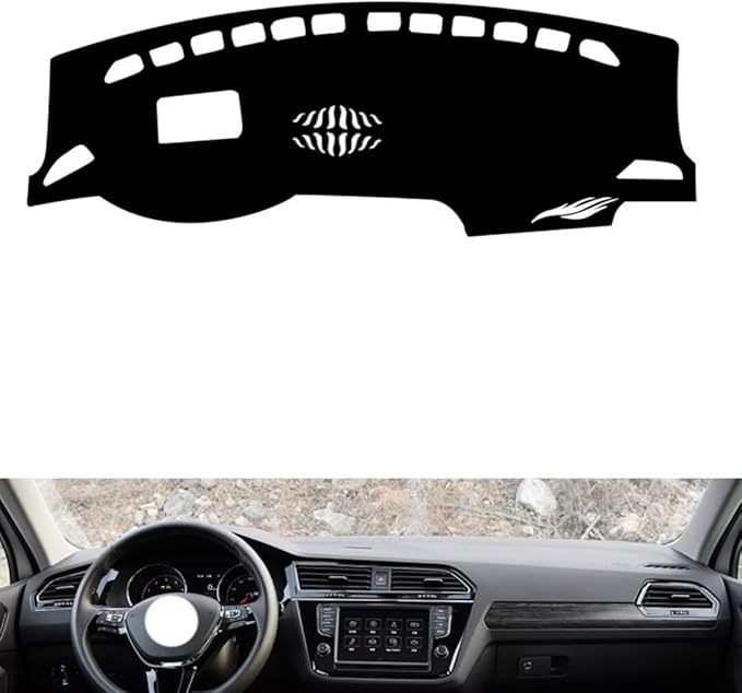 leather dashboard cover Compatible with VW Compatible with TIGUAN L（HUD、sound hole），dash cover（black）