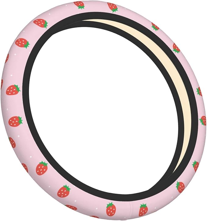 Pink Strawberry Steering Wheel Cover Neoprene Universal 15 Inches Car Steering Wheel Protector for Women Men