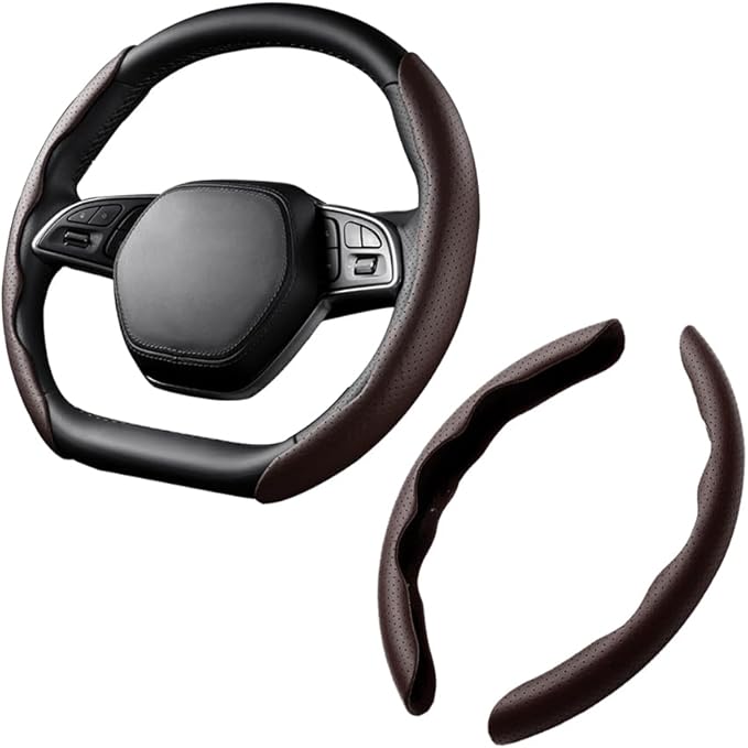 LoyaForba Car Steering Wheel Cover, Universal 15 Inch Leather Segmented Auto Steering Wheel Protector, Anti-Slip and Soft Breathable, Car Interior Accessories for Most Vehicle, SUV, Truck (Coffee)