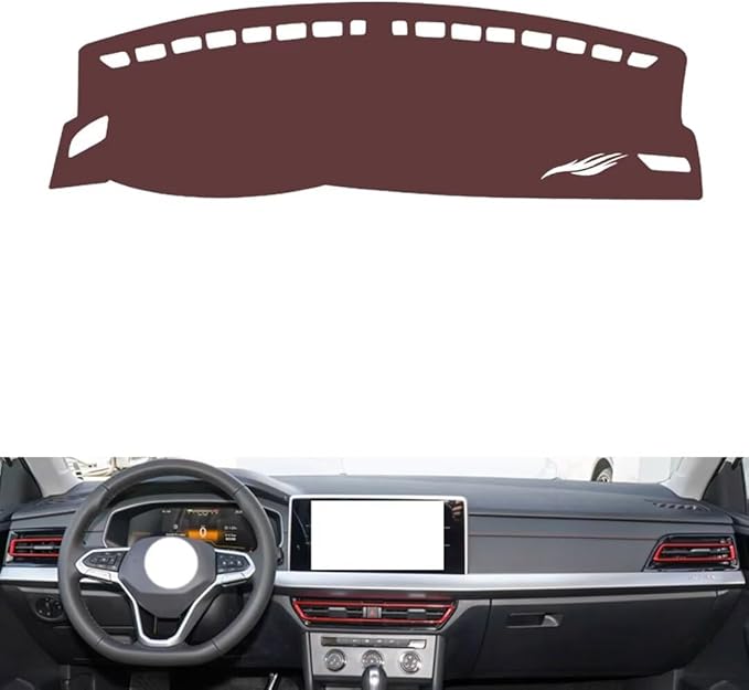 Leather Dashboard Cover Compatible with VW Lavida Plus 2023-2024,Dash Board Cover mat Anti-Slip Sun-Proof and dust-Proof(Brown)