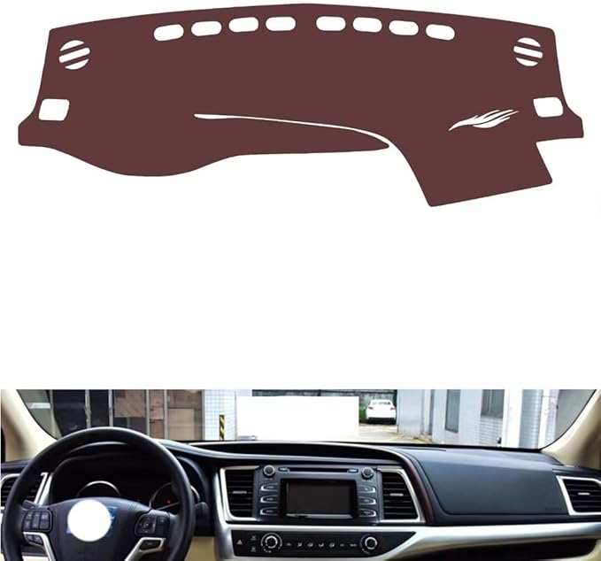 Leather Dashboard Cover Compatible with Toyota Highladner 2015-2021,Dash Board Cover mat Anti-Slip Sun-Proof and dust-Proof(Brown)