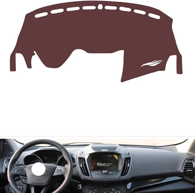 Leather Dashboard Cover Compatible with Ford Kuga (Four Wheel Drive，no Speakers 2013-2018,Dash Board Cover mat Anti-Slip Sun-Proof and dust-Proof(Brown)