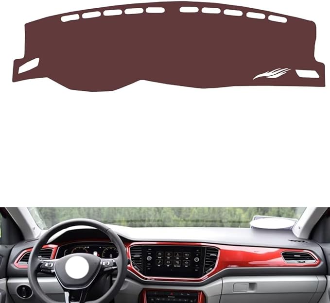 Leather Dashboard Cover Compatible with VW T-ROC 2018-2022,Dash Board Cover mat Anti-Slip Sun-Proof and dust-Proof(Brown)