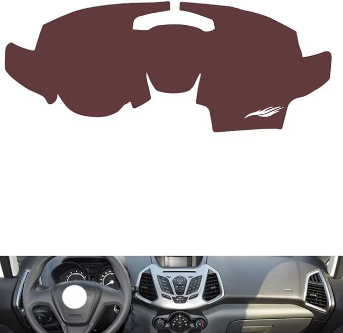Leather Dashboard Cover Compatible with Ford Ecosport（Navigation） 2013-2017,Dash Board Cover mat Anti-Slip Sun-Proof and dust-Proof(Brown)
