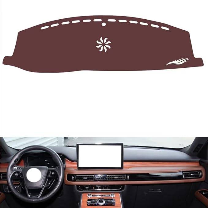 Leather Dashboard Cover Compatible with Lincoln Aviator,Dash Board Cover mat Anti-Slip Sun-Proof and dust-Proof(Brown)