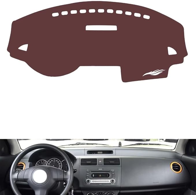 Leather Dashboard Cover Compatible with Suzuki S-wift 2005-2016,Dash Board Cover mat Anti-Slip Sun-Proof and dust-Proof(Brown)