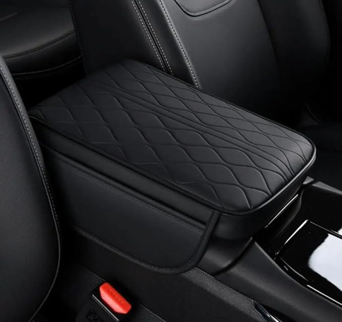 OUTMX Car Center Console Cushion for Mini Cooper R56, Nappa Leather Memory Foam Armrest Cover with Side Storage Pockets, Auto Elbow Support Pad 1pc,Black