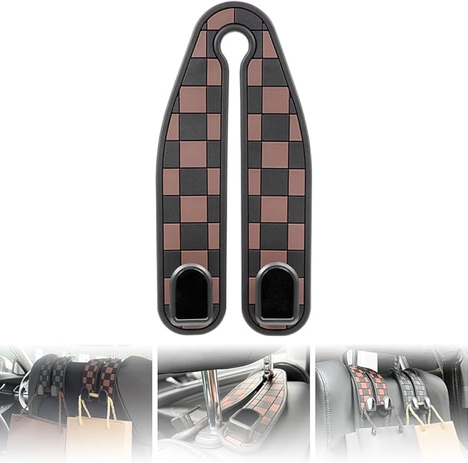 NHHEO Car Purse Hook for Headrest, Auto Seat Back Storage Hook Bendable PVC Soft Material Universal Purse Holder for Car Vehicle(Brown)