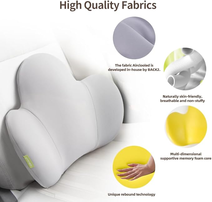 Lumbar Support Pillow for Office Chair, Car Back Support with Memory Foam, Support for Lower Back Pain Relief Lumbar Pillows, Ergonomic Back Cushion for Desk Chair, Sofa, Bed, Car Seat (Grey)