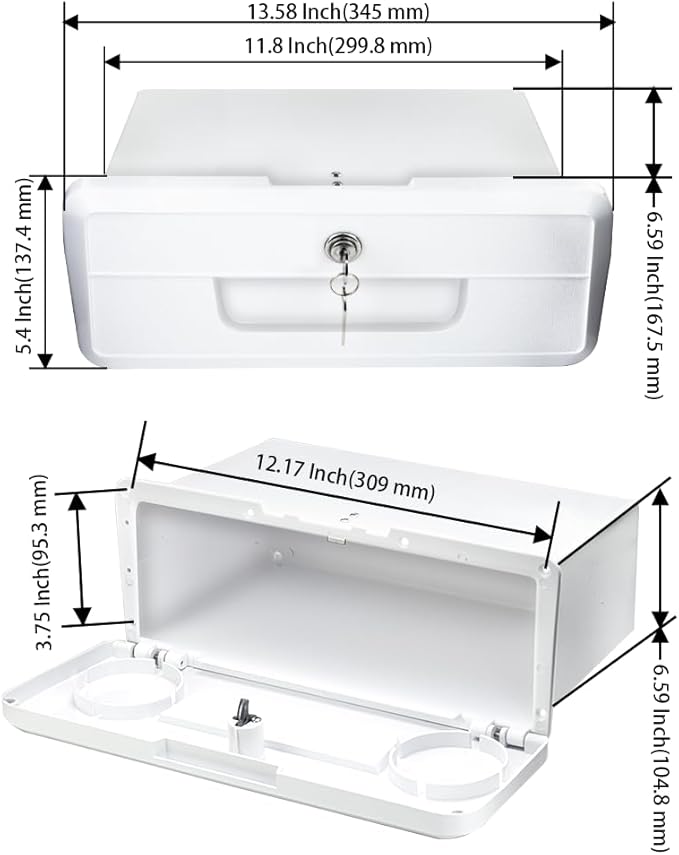 Pactrade Marine Boat Pontoon Yacht Storage Compartment Durable Standard Lightweight Lockable ABS Locking Plastic Glove Box White Spacious with Keys