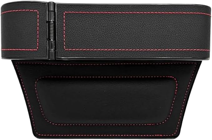 Car Seat Gap Filler Organizer with Cup Holder Expander, Leather Console Seam Filler Storage Box, Auto Front Seat Gap Organizer for Phones Keys Glasses, Universal Fit (Black/Red Driver)