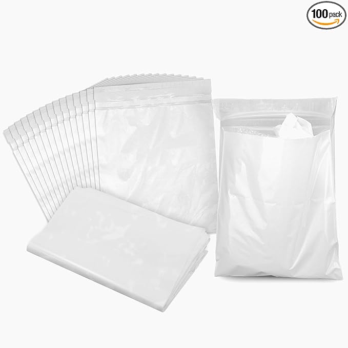 Disposable Car Trash Bags, 100 Pack Car Garbage Bag Hanging, Self Adhesive Cleaning Bags for Cars, Kitchens, Bedrooms, Offices, During Travel and Camping (9.8 * 12.2 Inches), White