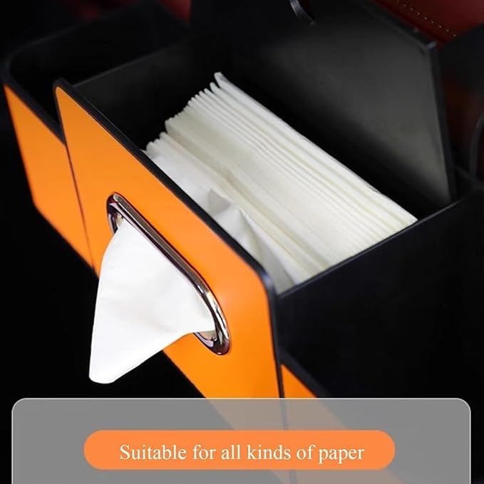 3-in-1 Car Backseat Organizer, Car Organizers and Storage Box with 2 Cup Holders & 4 Hooks, Multifunctional Car Seat Back Storage Box with Tissue Box, for Phone, Snacks, Drinks, Handbag (Orange, 2PCS)