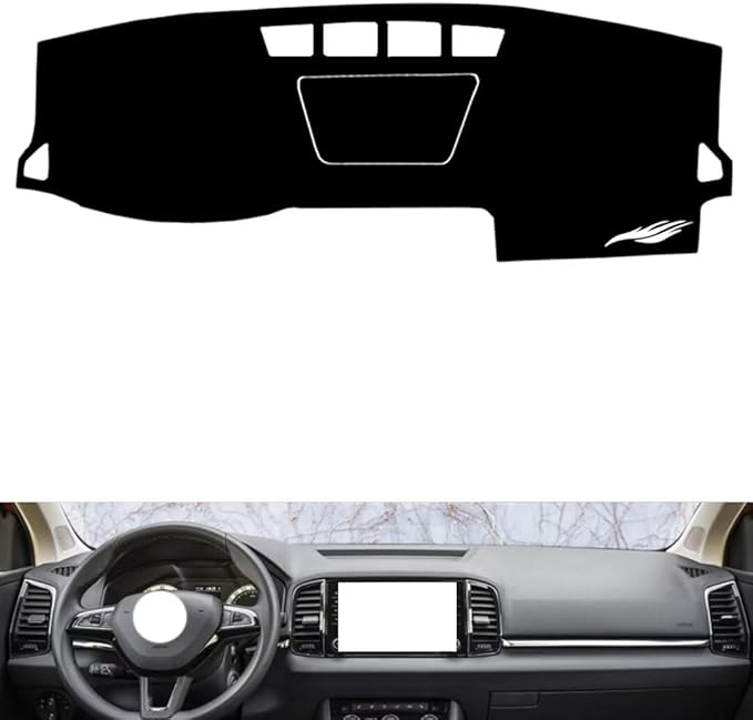 leather dashboard cover Compatible with SkodaSkoda Karoq，dash cover（black）