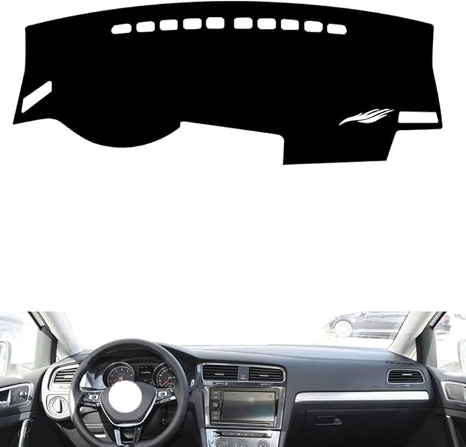 Leather Dashboard Cover Compatible with VW Golf 7 2014-2020，Dash Cover（Black）