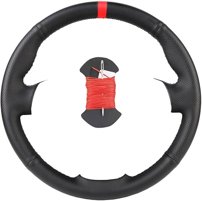 Custom Microfiber Leather Steering Wheel Cover fit for 1998-2005 206, 206 SW, 206 CC - Slip-On Design(B-Red thread)