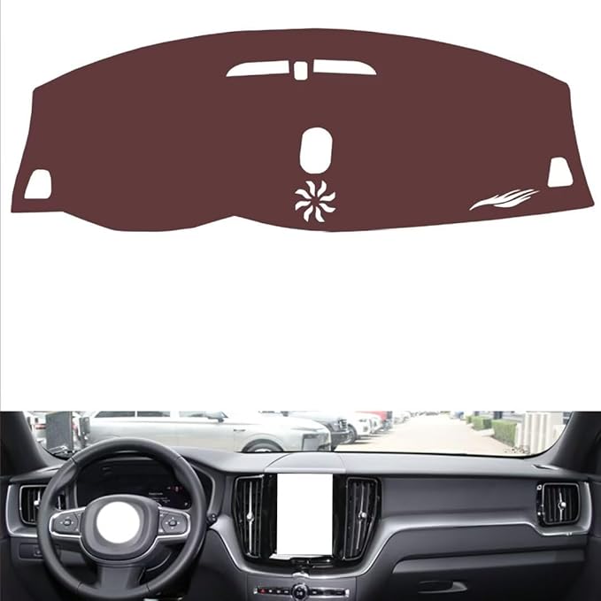 Leather Dashboard Cover Compatible with Volvo XC60 (No HUD) 2018-2026,Dash Board Cover mat Anti-Slip Sun-Proof and dust-Proof(Brown)