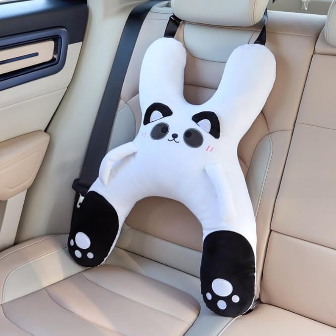 Car Pillow for Travel – Animal-Themed Car Seat Cushion with Safety Belt Protector – 4 Cute Styles: Pig, Dog, Rabbit, Panda (Dog)