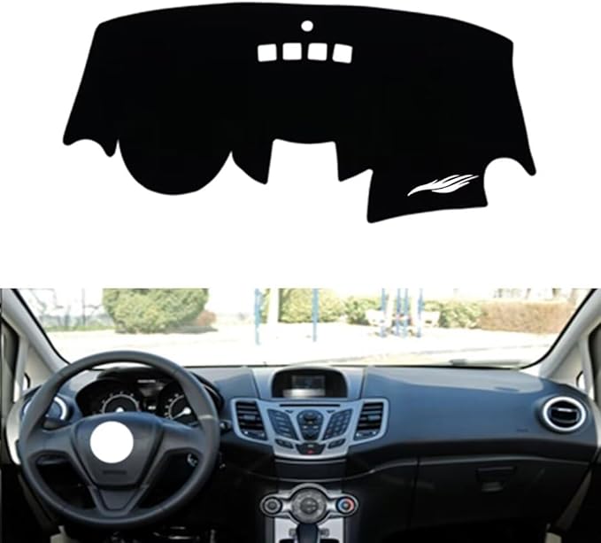 Leather Dashboard Cover Compatible with Ford Fiesta (No Navigation) 2006-2014，Dash Cover（Black）