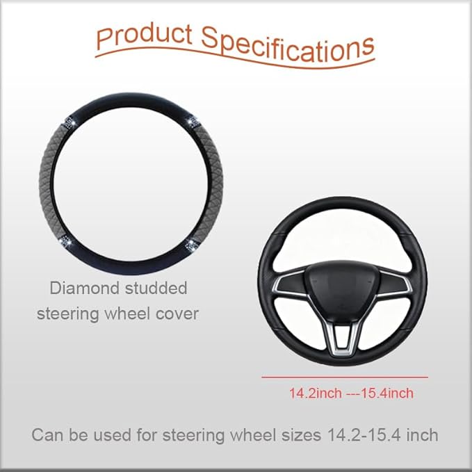 WLERIR Microfiber Leather Steering Wheel Cover with Anti-Slip Lining Universal Car Accessory for Steering Wheel with a Diameter of 14.5-15 inch (Grey)