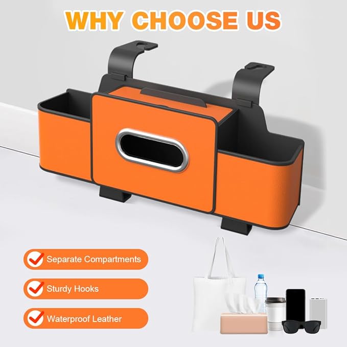 Back Seat Car Organizer,3 in 1 Car Backseat Storage Box with Cup Holder,Tissue Box,Trash Bin&Hooks,Multifunctional Waterproof Storage for Hold Phones Snacks Drinks Handbags (1, Brown+Black)