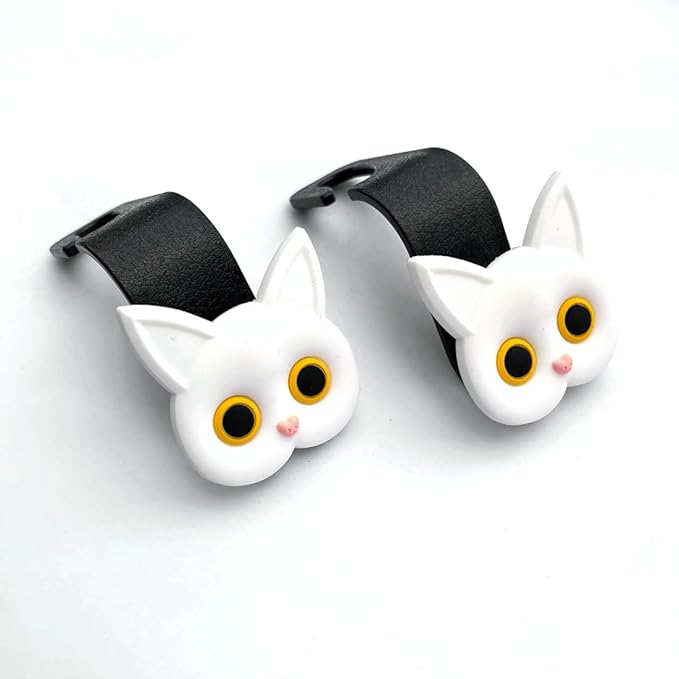 Cute Cat Hooks Cartoon Hanger Purse Hook Holder Car Storage Organizer Universal Car Seat Headrest Storage Hanger for Hanging Handbag Grocery Bags(White)