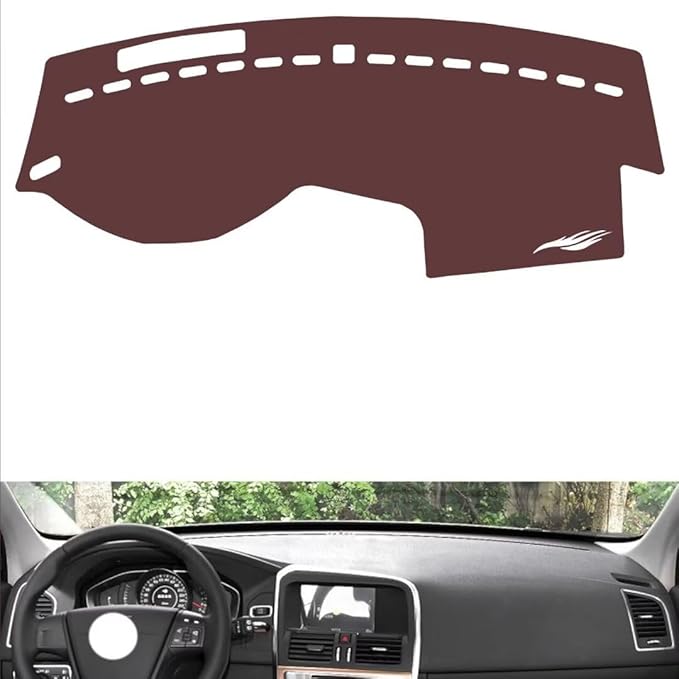 Leather Dashboard Cover Compatible with Volvo XC60（No Speaker、Warning Light） 2011-2017,Dash Board Cover mat Anti-Slip Sun-Proof and dust-Proof(Brown)