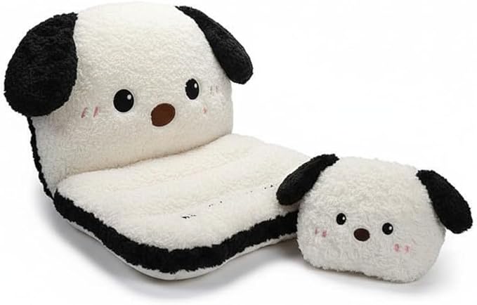 Plush Dog Car Seat Cushion Set with Lumbar Support & Headrest Pillow – Soft Universal Vehicle Interior Comfort Accessory (White)