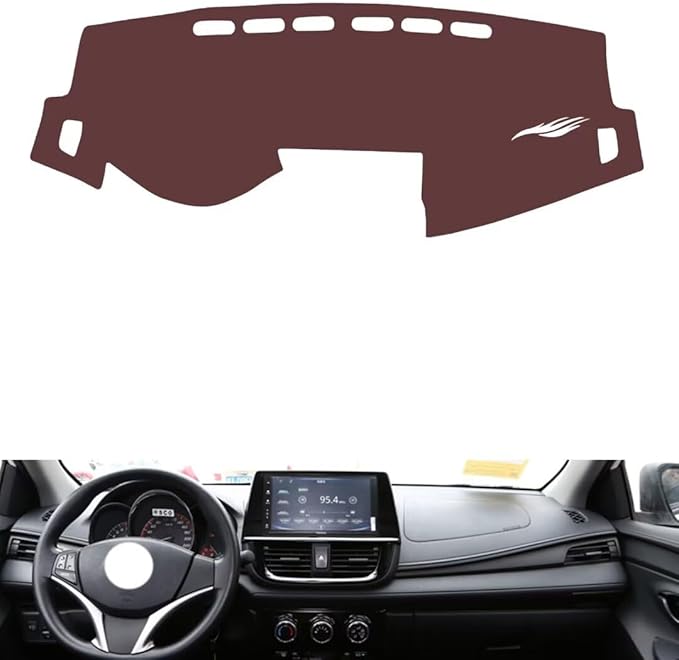 Leather Dashboard Cover Compatible with Toyota Vios 2021-2022,Dash Board Cover mat Anti-Slip Sun-Proof and dust-Proof(Brown)