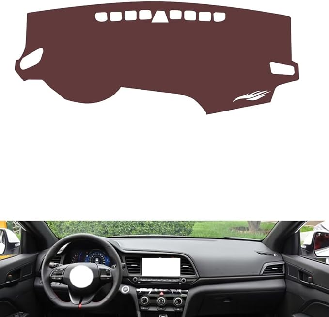 Leather Dashboard Cover Compatible with HyundaiHyundai Elantra 2019-2020,Dash Board Cover mat Anti-Slip Sun-Proof and dust-Proof(Brown)